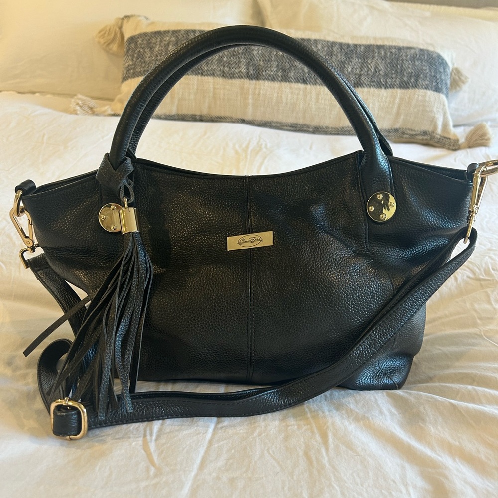 ONNA EHRLICH STACY BLACK LEATHER PURSE/SATCHEL